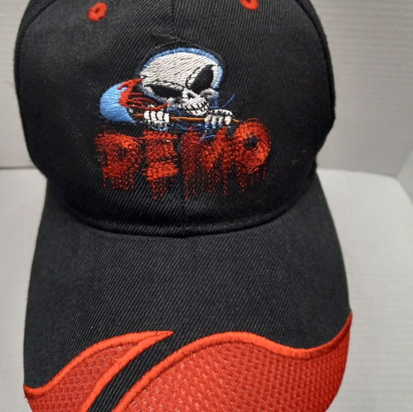 Demo Skull Black Red OS Adjustable Strap Basic Baseball Trucker Softball Hat Cap - Picture 7 of 8